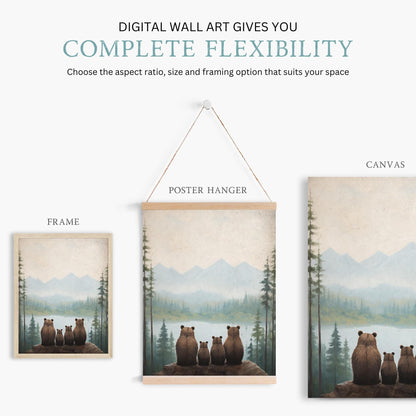 Bear Family Print, Woodland Nursery Decor, Family of Four - WildfieldPrints