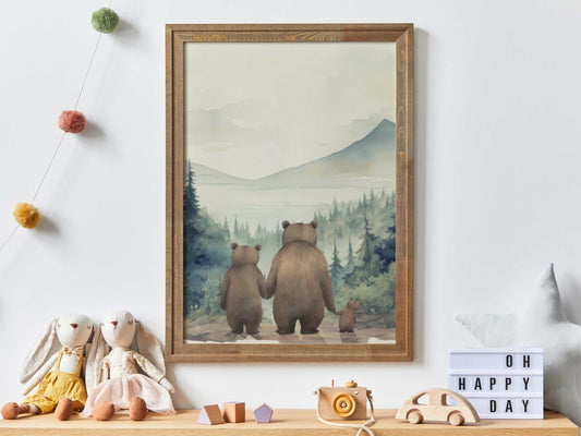 Bear Family Print, Woodland Nursery Decor, Forest Animal Wall Art - WildfieldPrints