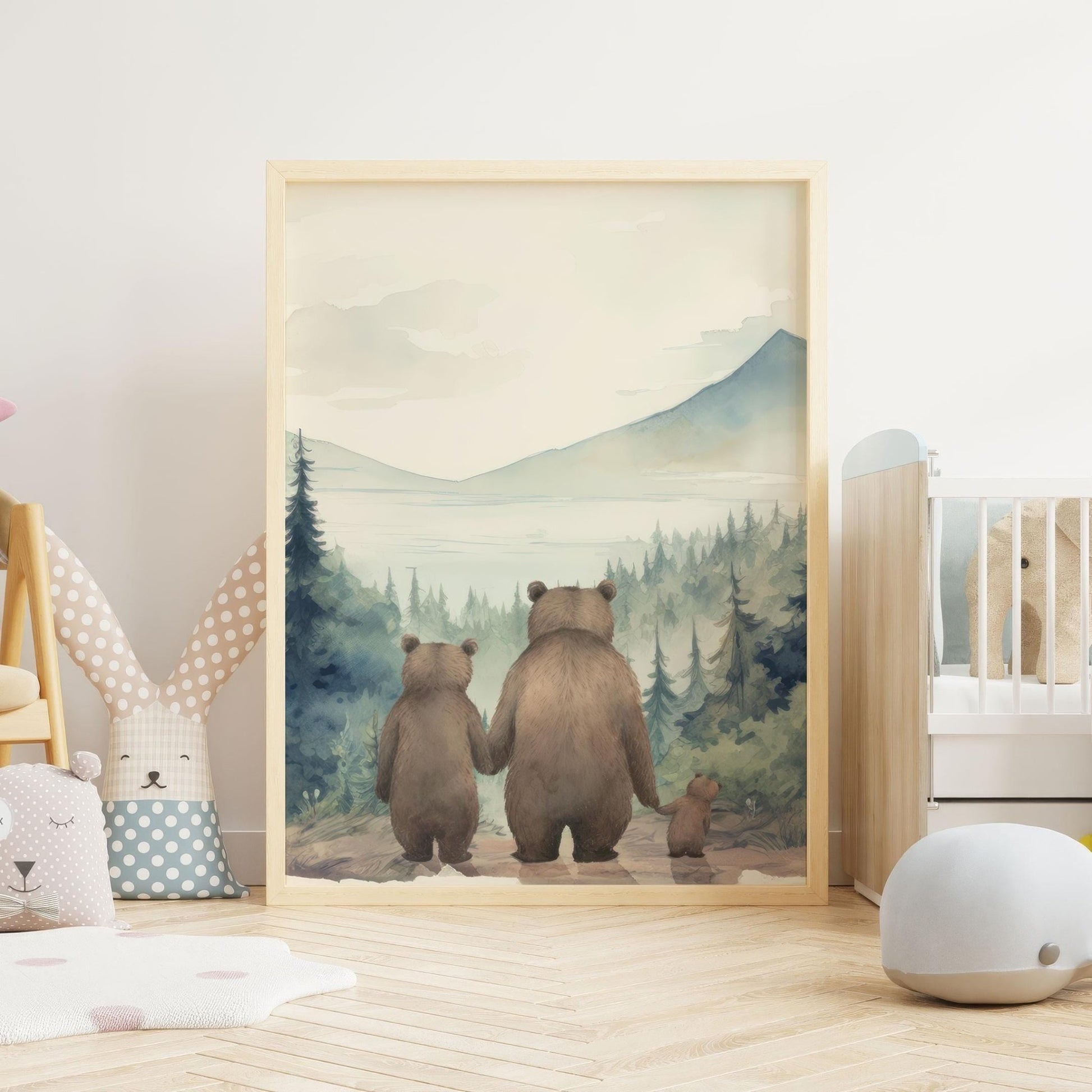 Bear Family Print, Woodland Nursery Decor, Forest Animal Wall Art - WildfieldPrints