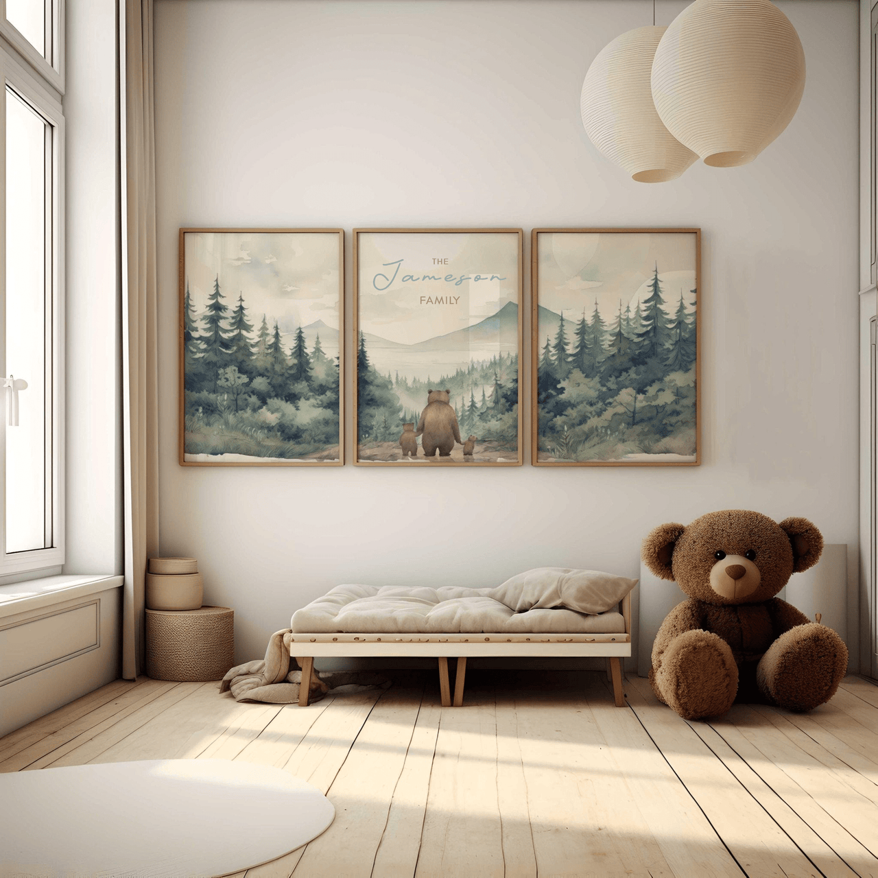 Bear Family Prints – Animal Nursery Wall Art for Kids Room • Set of 3