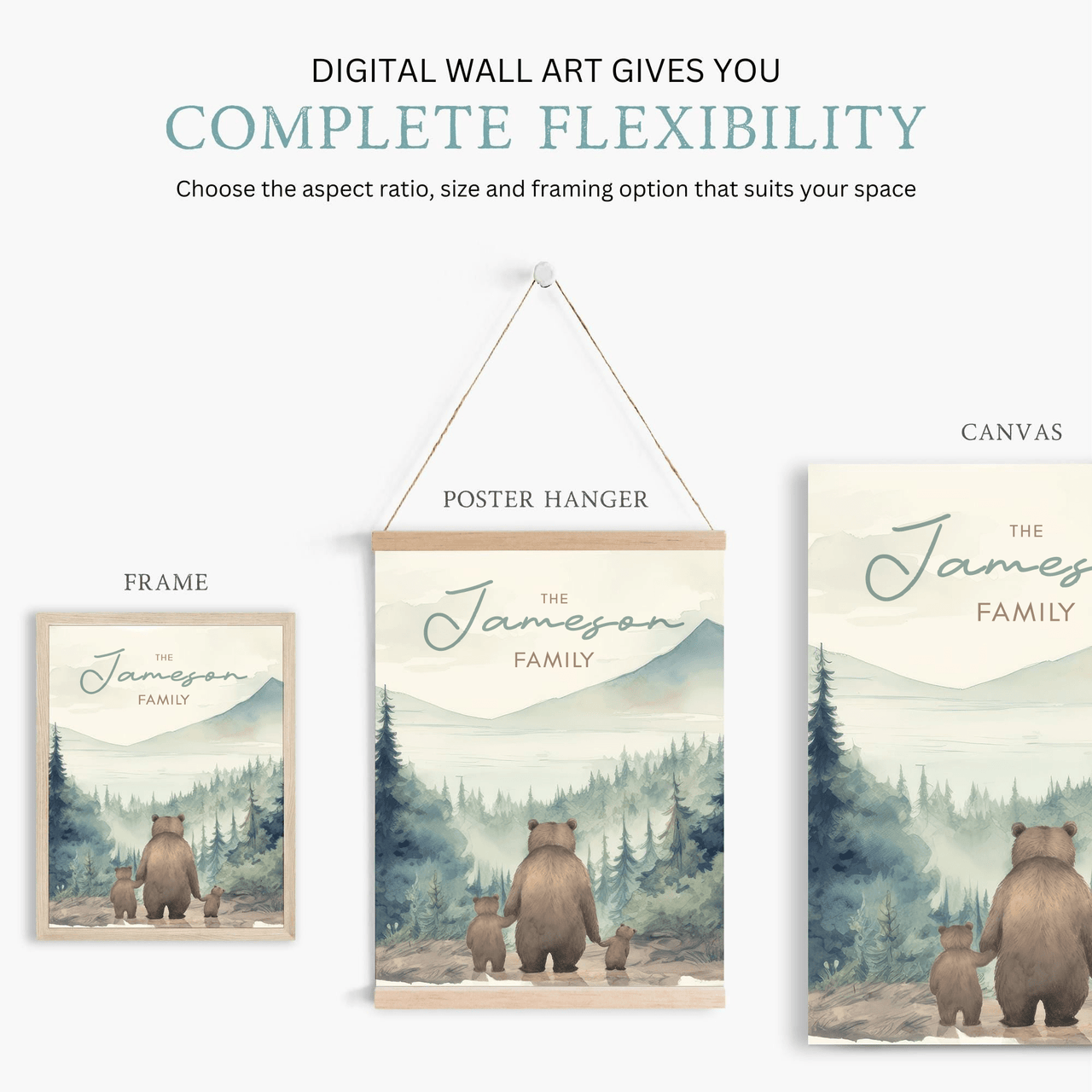 Bear Family Prints – Animal Nursery Wall Art for Kids Room • Set of 3