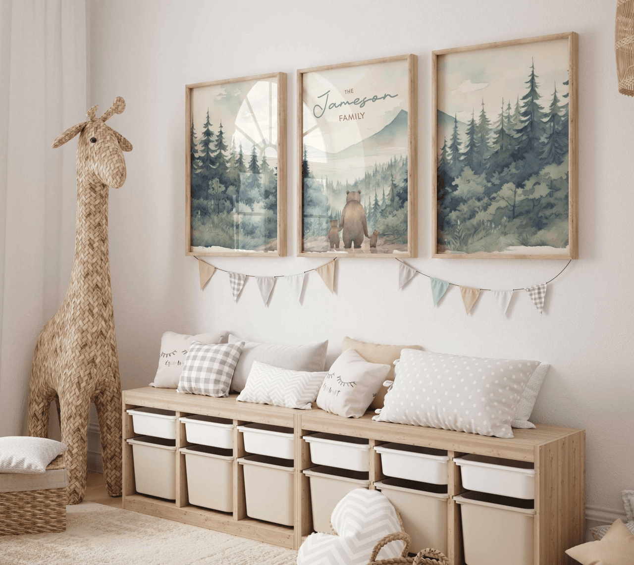 Bear Family Prints – Animal Nursery Wall Art for Kids Room • Set of 3