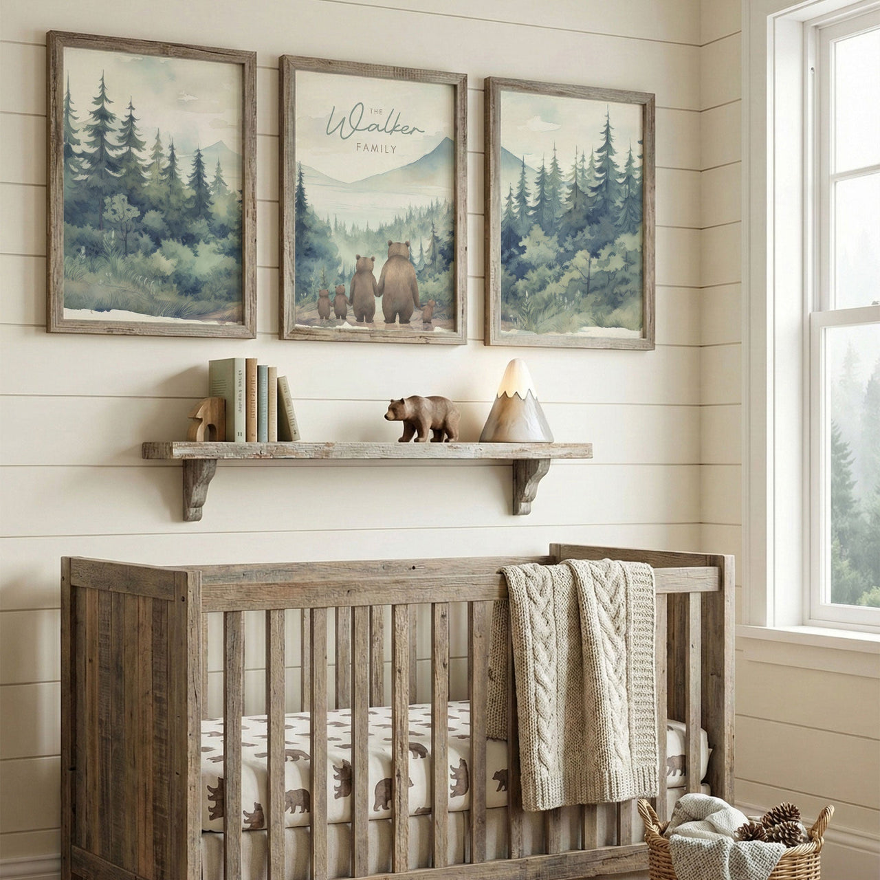 Bear Family Prints (Family of 5) – Animal Nursery Wall Decor • Set of 3