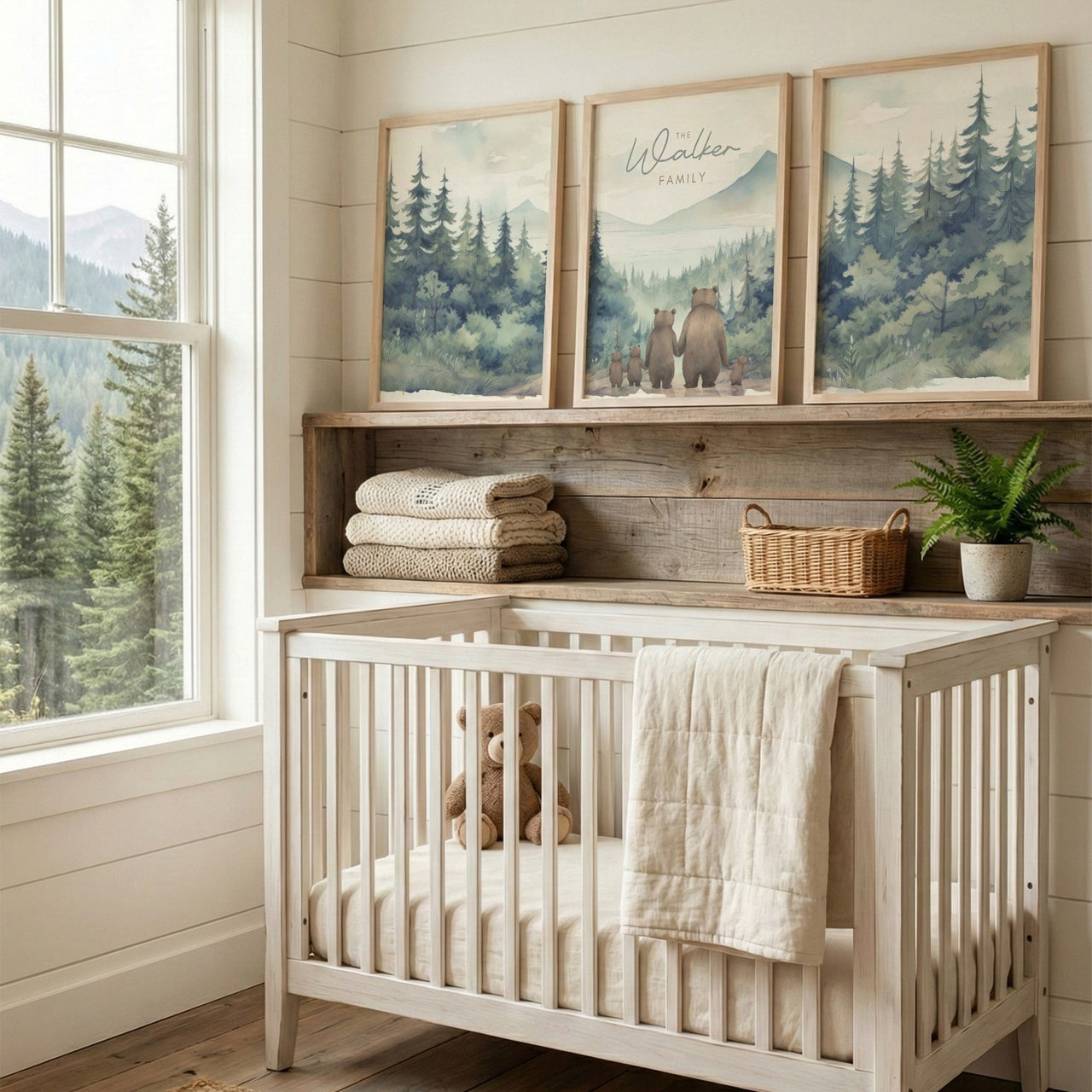 Bear Family Prints (Family of 5) – Animal Nursery Wall Decor • Set of 3