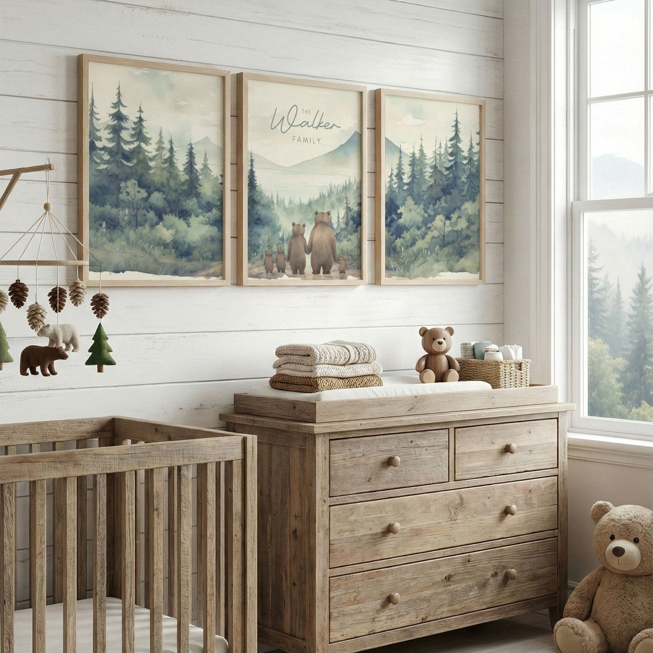 Bear Family Prints (Family of 5) – Animal Nursery Wall Decor • Set of 3