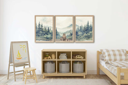 Bear Family Prints, Family of Three, Single Mom Art, Single Dad Gift, Animal Family Portrait, Mama or Papa Bear, Set of 3,Printable Bear Art - My Store