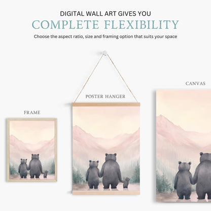 Bear Family Prints, Girl Nursery Decor, Animal Portrait Collection - WildfieldPrints
