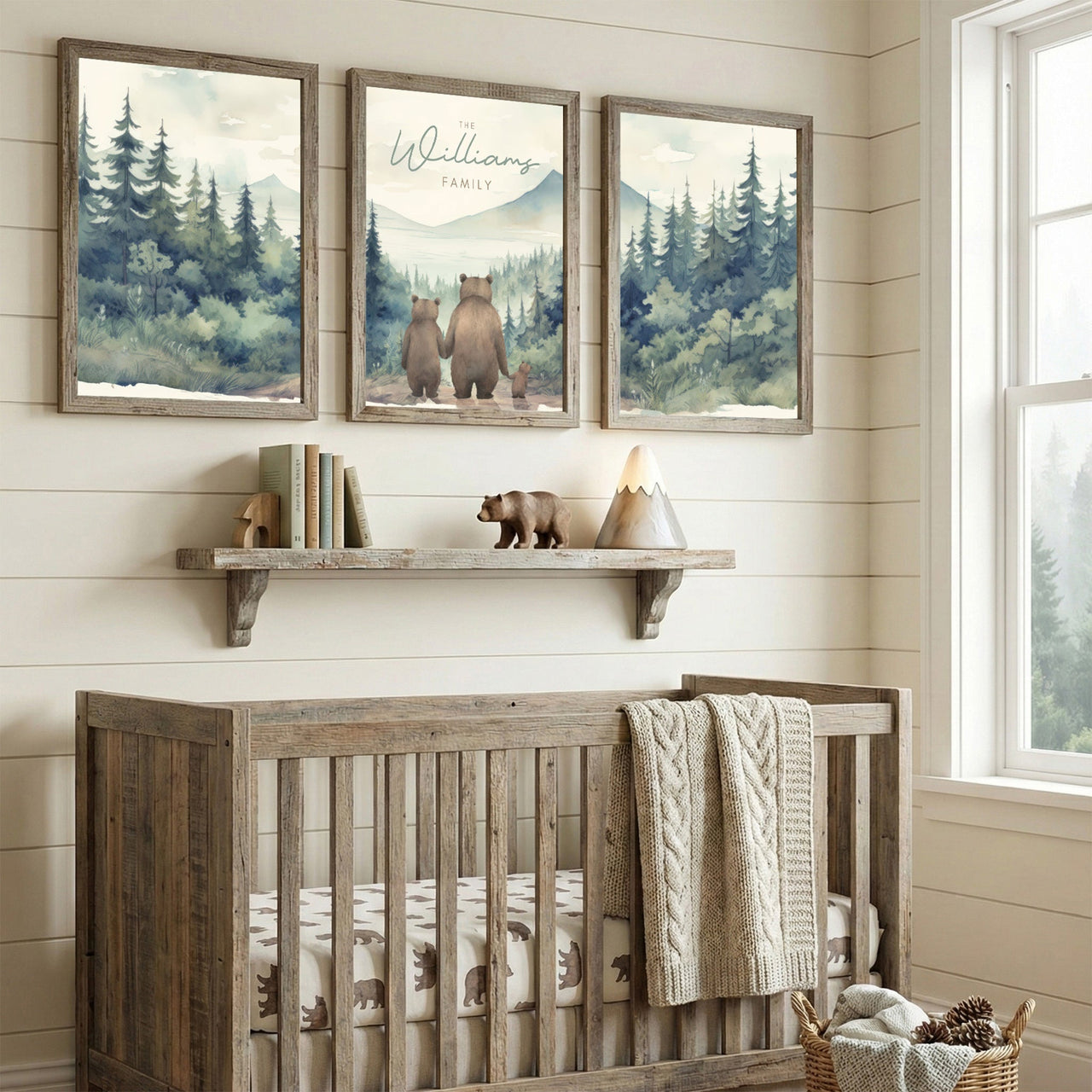 Bear Family Prints (Single Parent) – Animal Nursery Wall Art for Kids Room • Set of 3