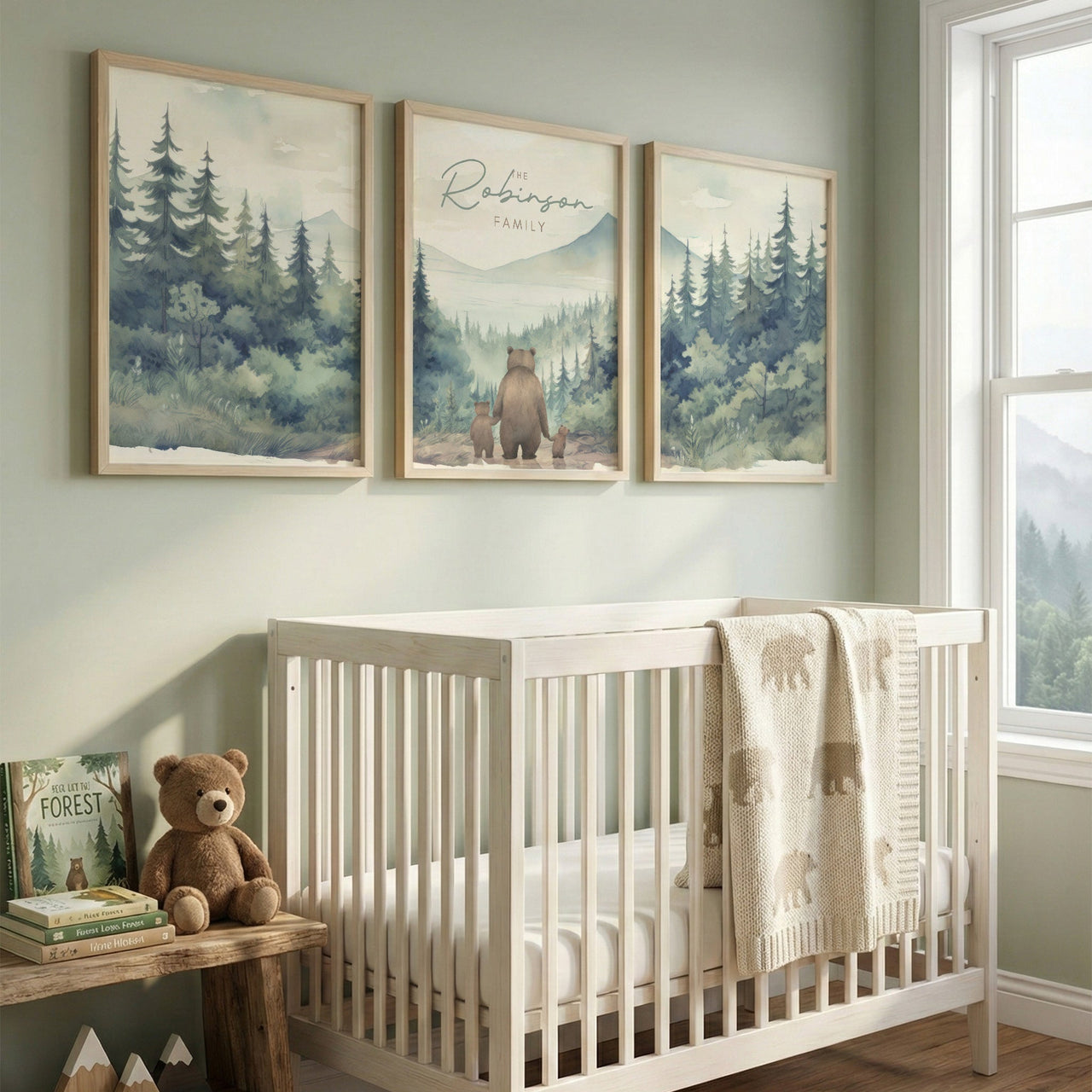 Bear Family Prints (Single Parent) – Animal Nursery Wall Art for Kids Room • Set of 3