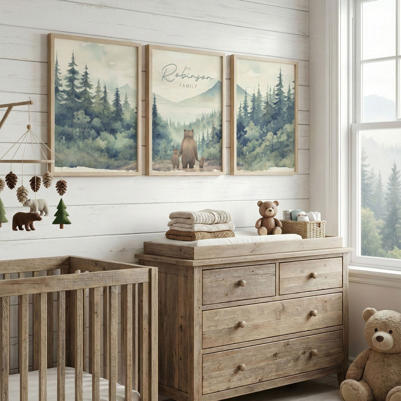 Bear Family Prints (Single Parent) – Animal Nursery Wall Art for Kids Room • Set of 3