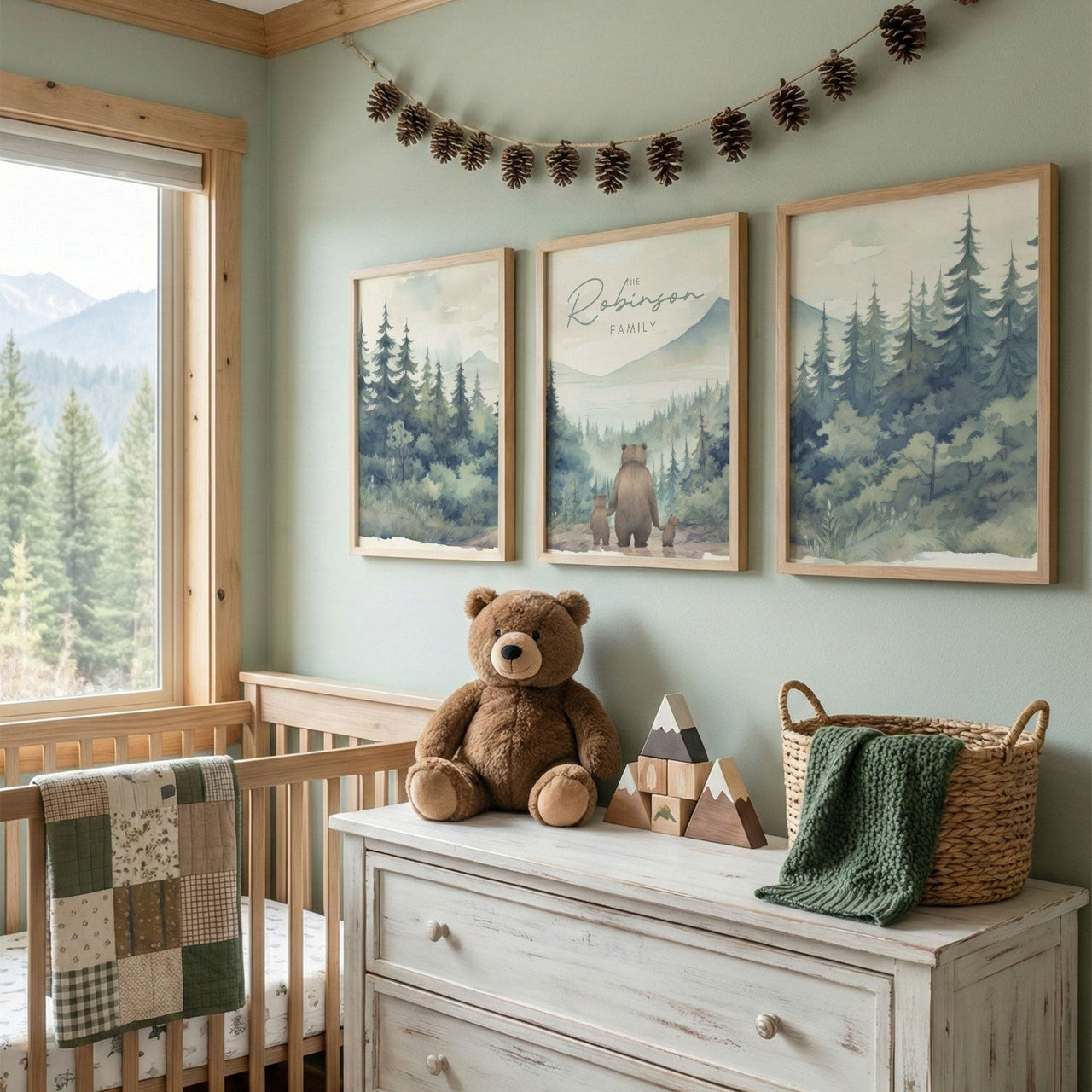 Bear Family Prints (Single Parent) – Animal Nursery Wall Art for Kids Room • Set of 3