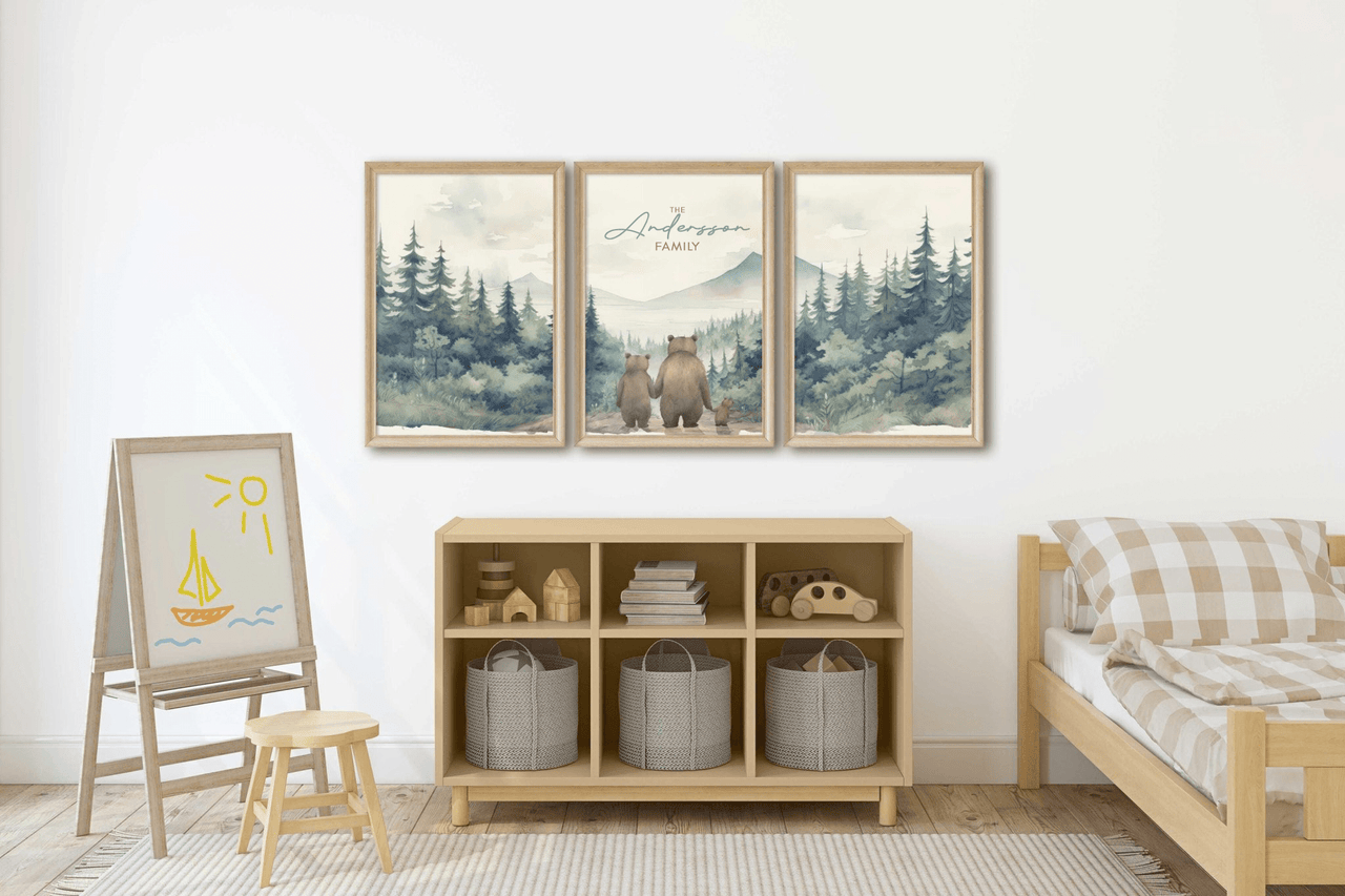 Bear Family Wall Art – Animal Boys Room Prints • Set of 3
