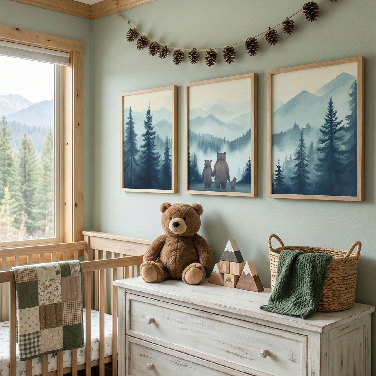 Bear Family Wall Art – Animal Nursery Print for Kids' Room • Set of 3