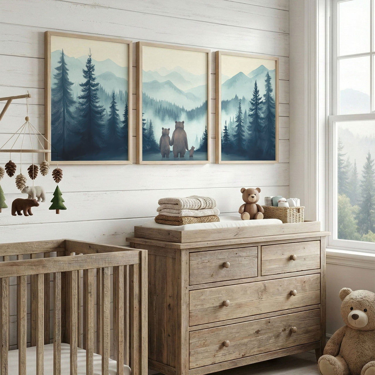 Bear Family Wall Art – Animal Nursery Print for Kids' Room • Set of 3