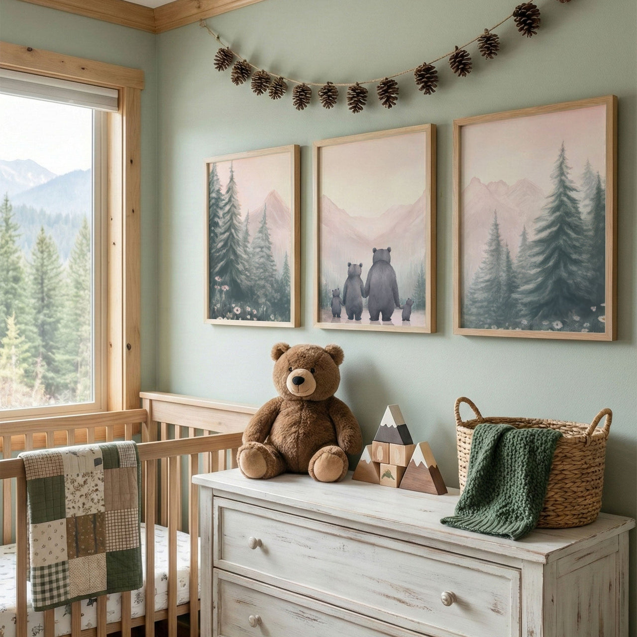Bear Family Wall Art – Animal Nursery Print • Set of 3
