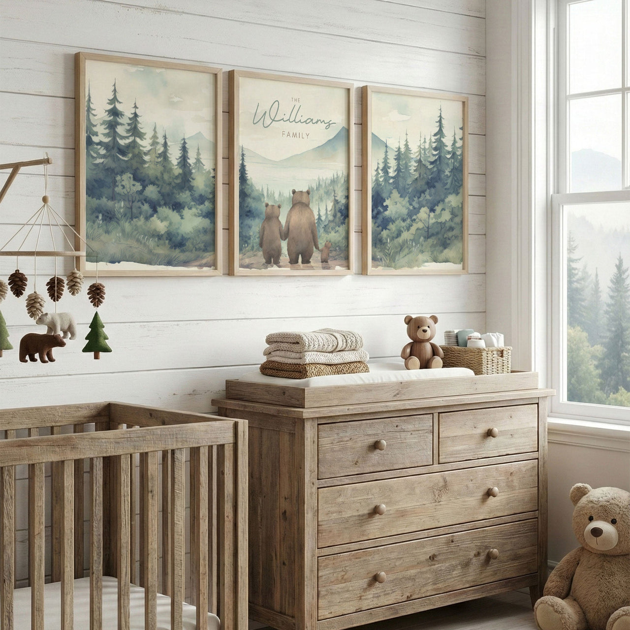 Bear Family Wall Art (Family of 3) – Woodland Kids Room Decor • Set of 3