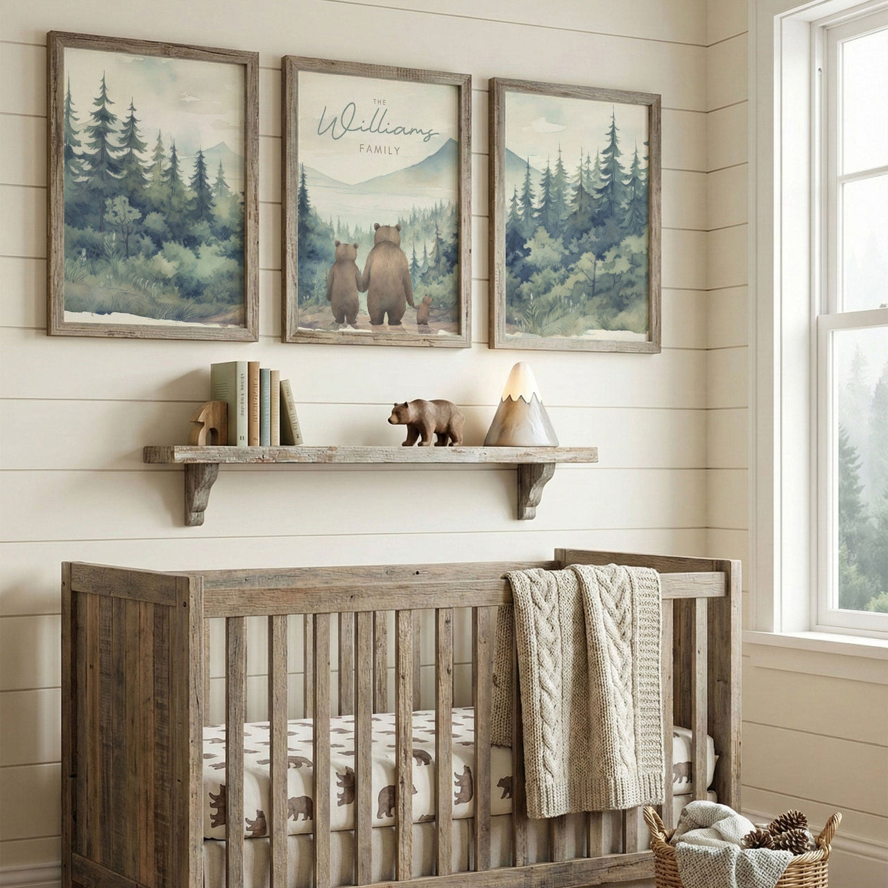 Bear Family Wall Art (Family of 3) – Woodland Kids Room Decor • Set of 3