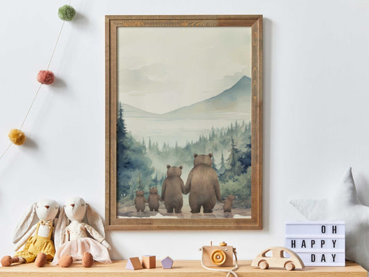 Bear Family Wall Art, Family of Five, Bear Nursery Art, Bear Family Portrait, Set of 3, Boy Room or Playroom Decor,Printable Family Wall Art - My Store