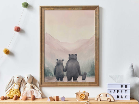 Bear Family Wall Art, Woodland Animal Decor, Baby Room Accent - WildfieldPrints