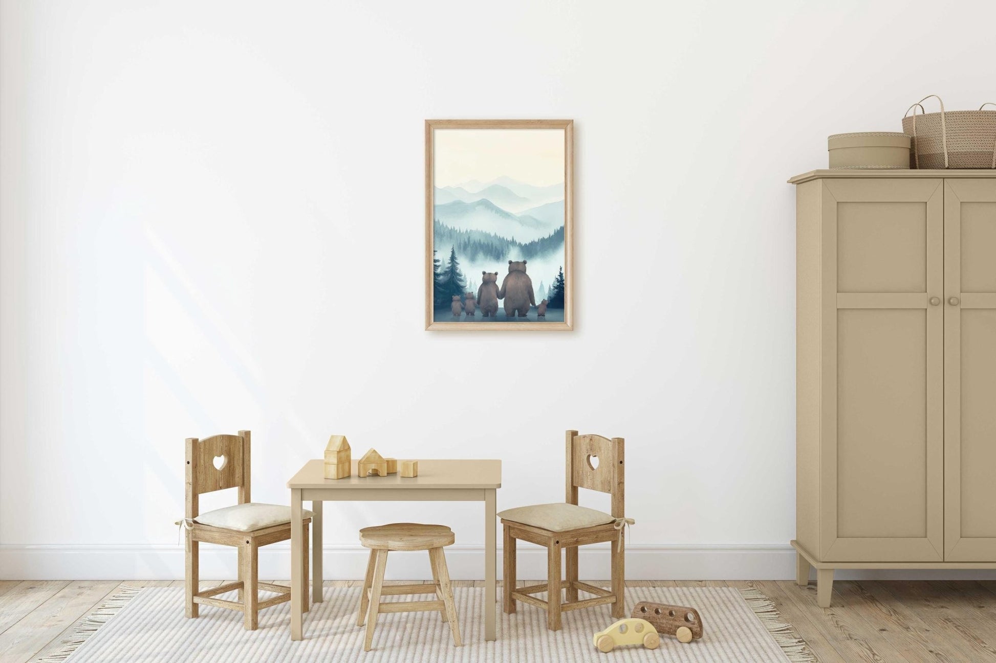 Bear Family Wall Art, Woodland Animal Decor, Family of 5 Portrait - WildfieldPrints