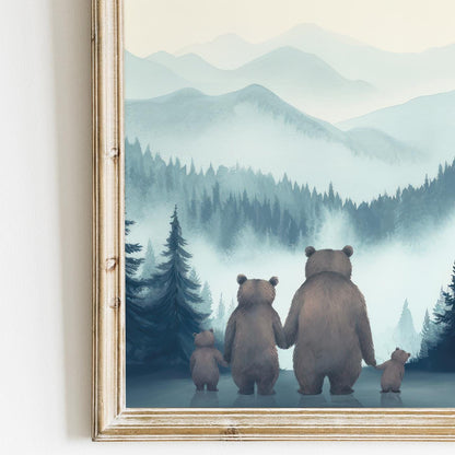 Bear Family Wall Art, Woodland Animal Portraits, Boys Room Decor - WildfieldPrints