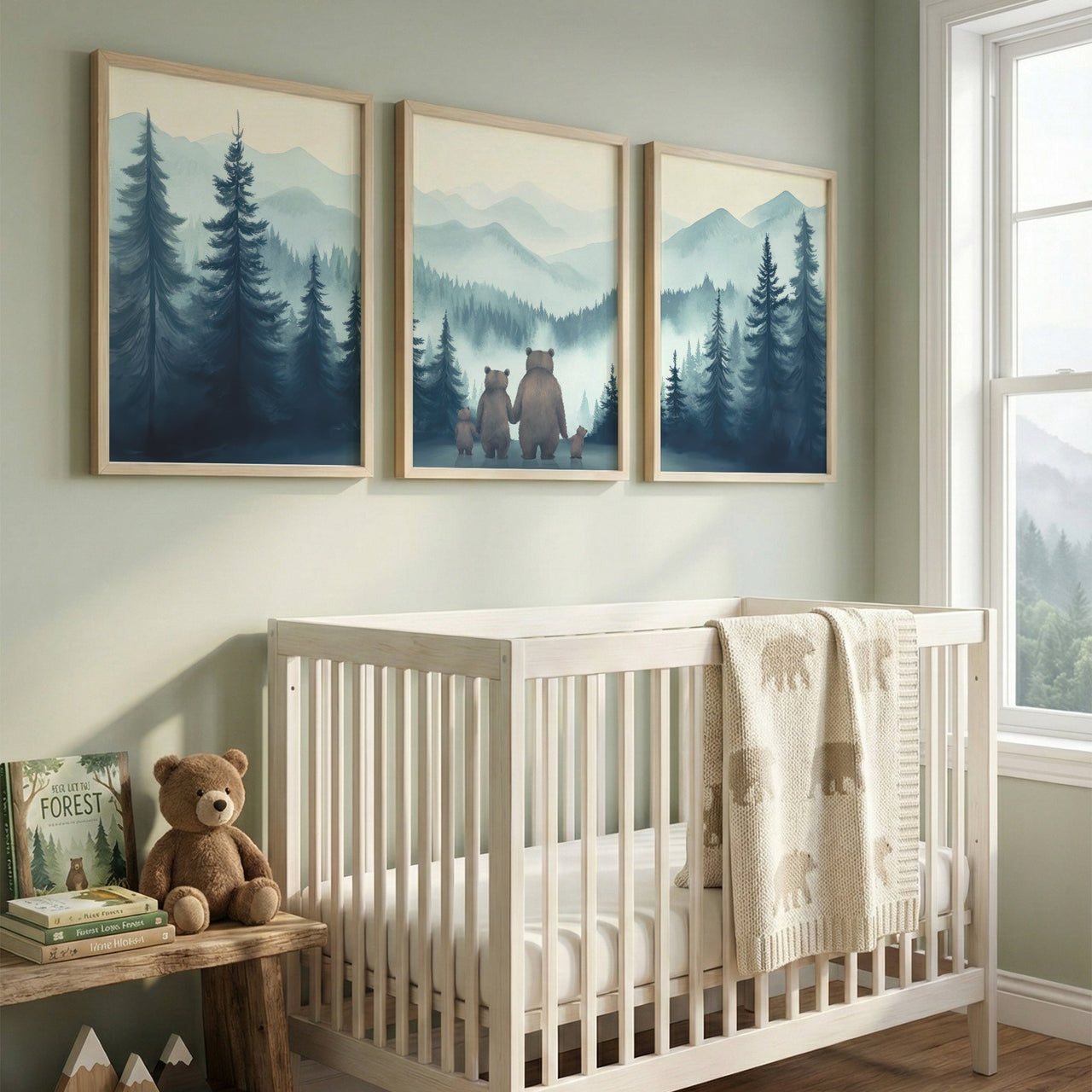 Bear Family Wall Art – Woodland Boys Room Print • Set of 3