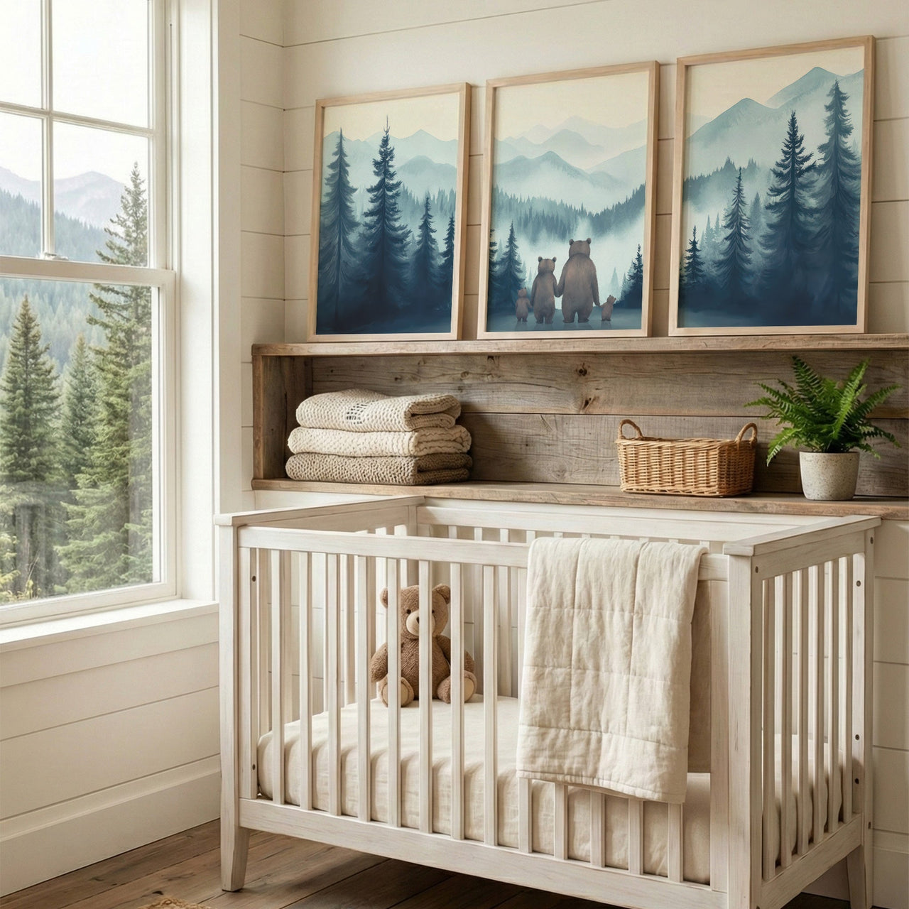Bear Family Wall Art – Woodland Boys Room Print • Set of 3