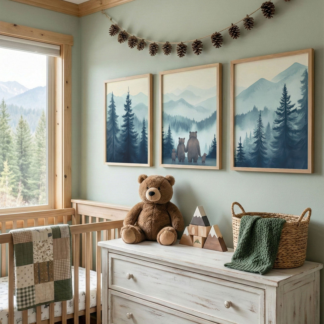 Bear Family Wall Art – Woodland Boys Room Print • Set of 3