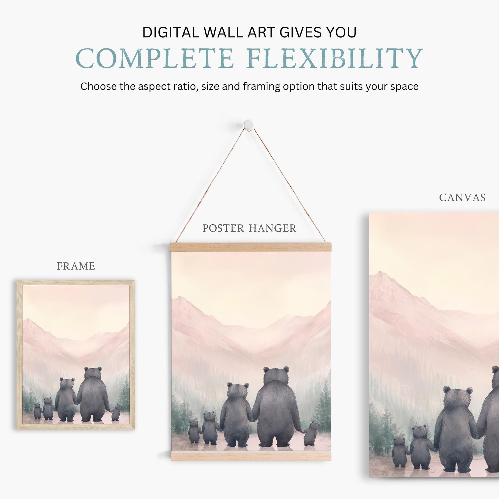 Bear Family Wall Art, Woodland Decor for Girls Room, Animal Prints - WildfieldPrints