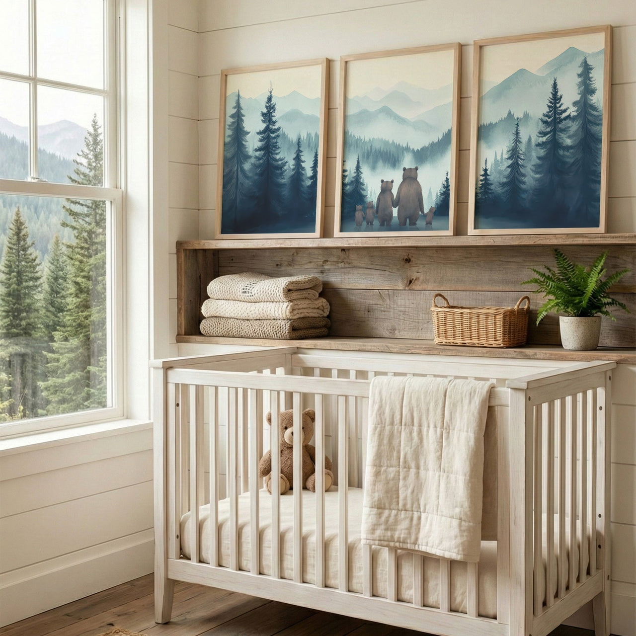 Bear Family Wall Art – Woodland Nursery Print • Set of 3