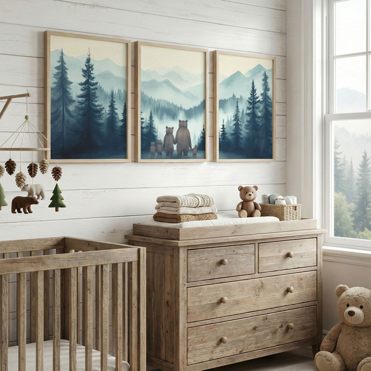 Bear Family Wall Art – Woodland Nursery Print • Set of 3