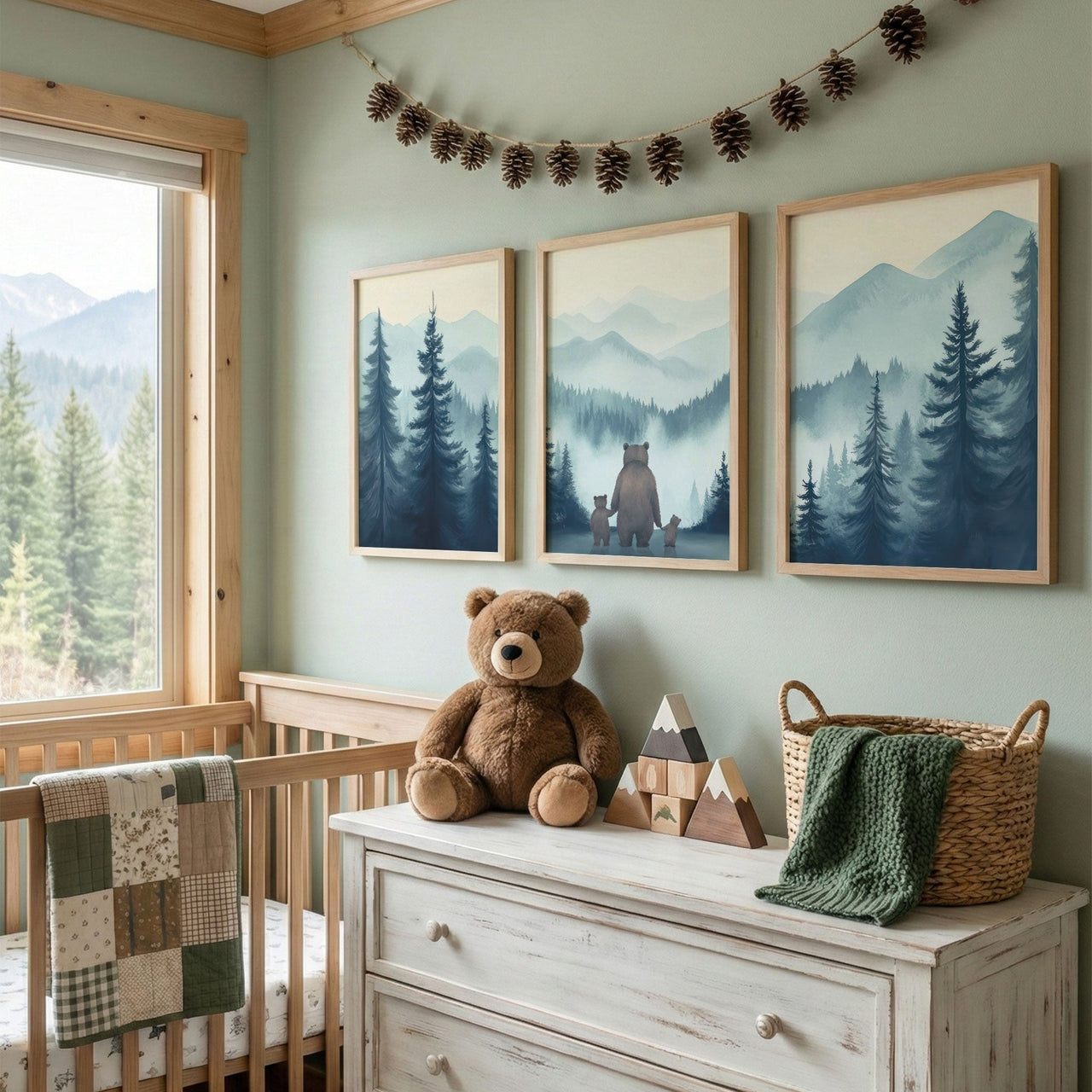 Bear Family Wall Art – Woodland Nursery Print • Set of 3