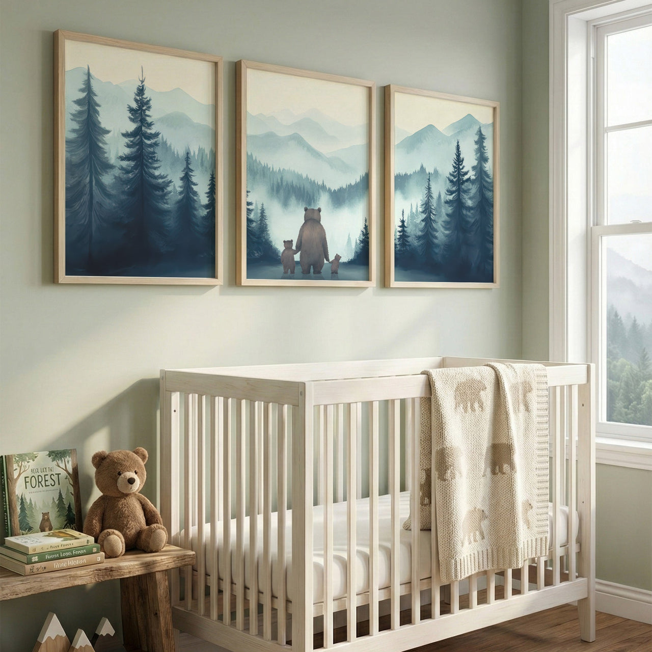 Bear Family Wall Art – Woodland Nursery Print • Set of 3