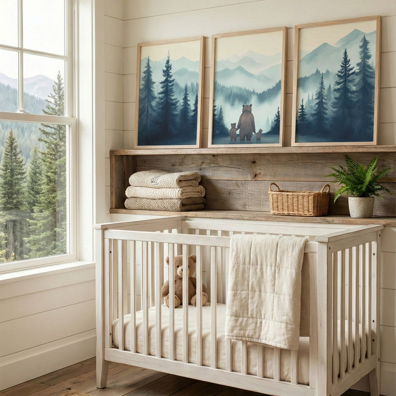 Bear Family Wall Art – Woodland Nursery Print • Set of 3