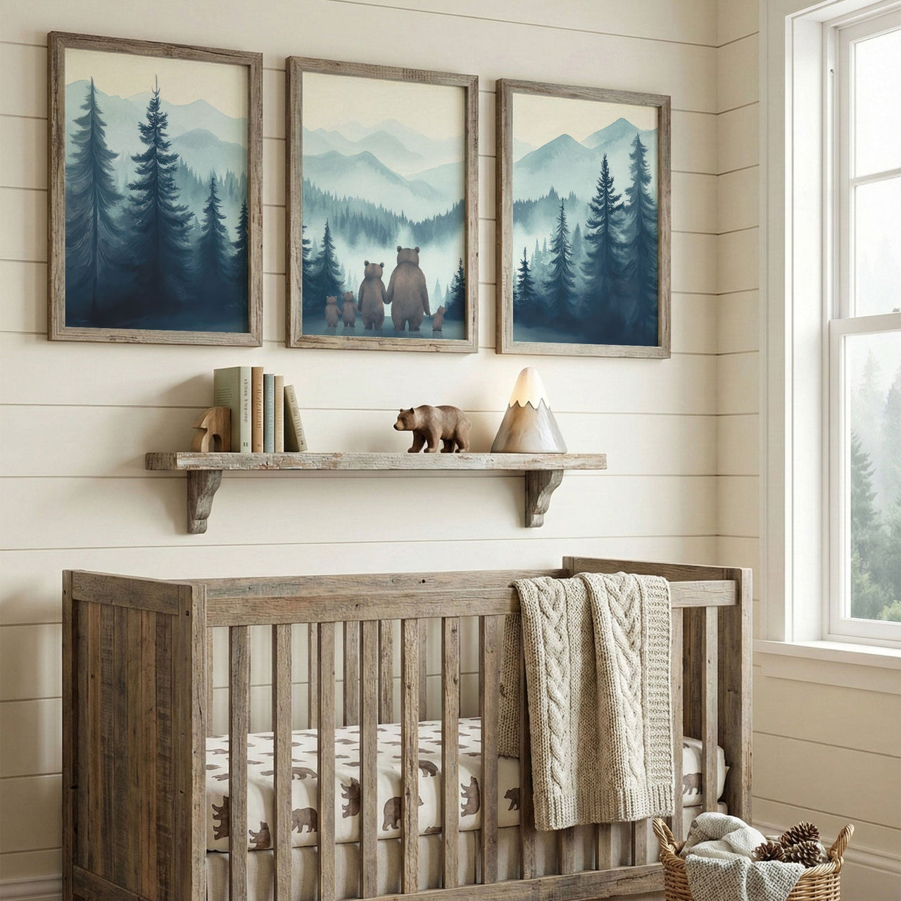 Bear Family Wall Art – Woodland Nursery Print • Set of 3