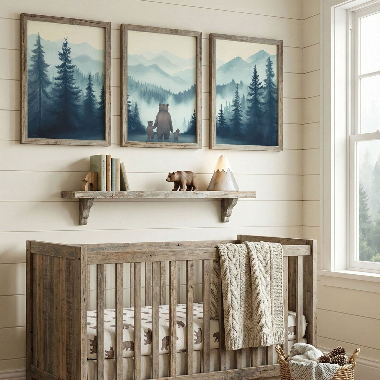 Bear Family Wall Art – Woodland Nursery Print • Set of 3
