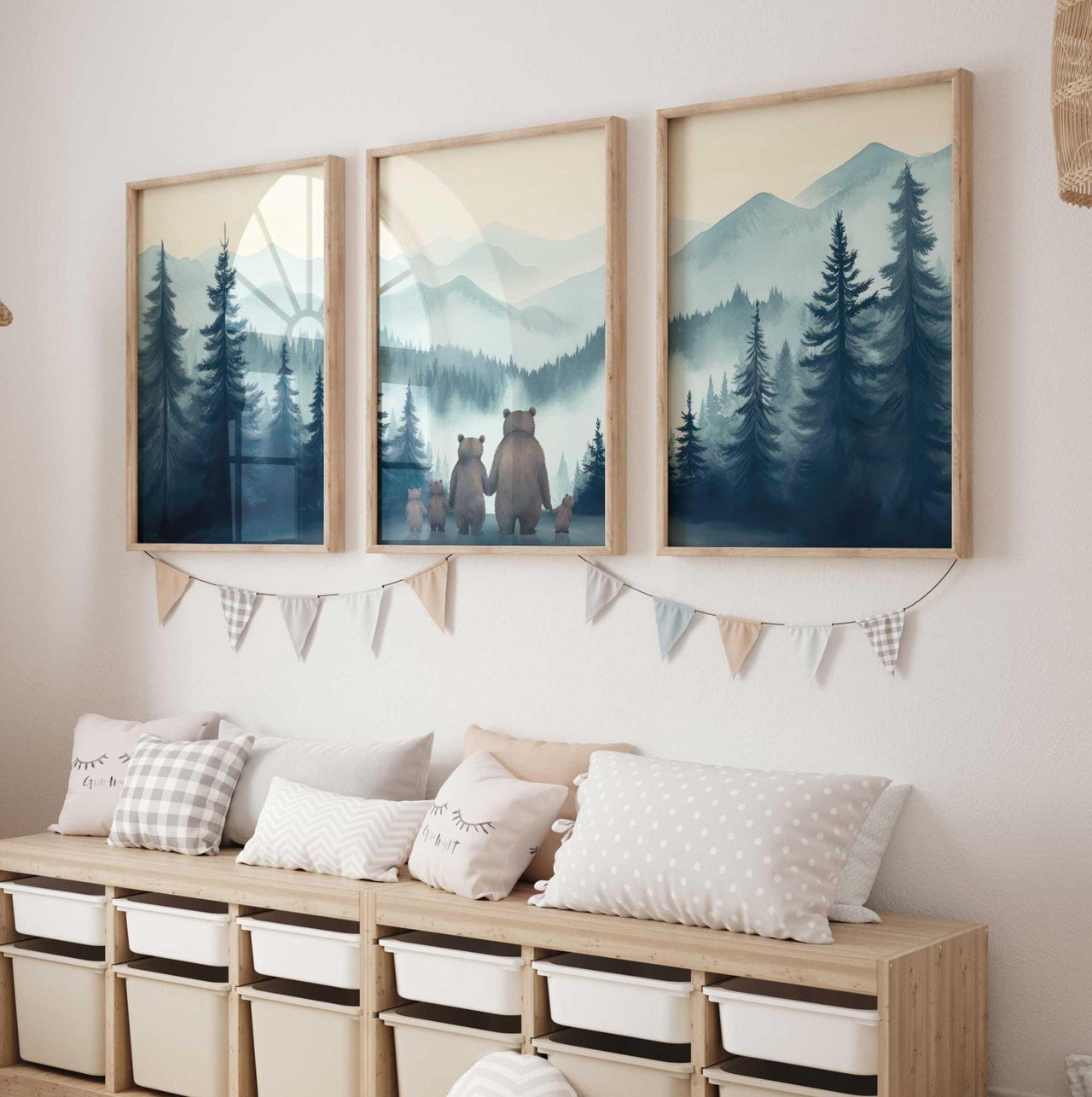 Bear Family Wall Art – Woodland Nursery Print • Set of 3