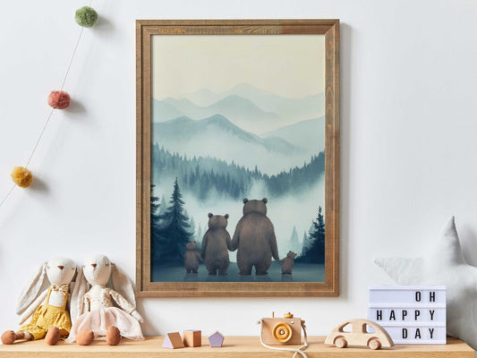 Bear Family Watercolor Art, Boys Room Decor, Forest Animal Print - WildfieldPrints
