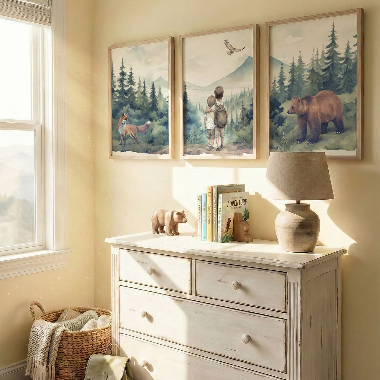 Bear & Fox Print – Woodland Boys Room Wall Art • Set of 3