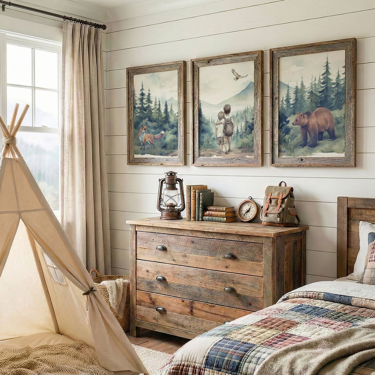 Bear & Fox Print – Woodland Boys Room Wall Art • Set of 3