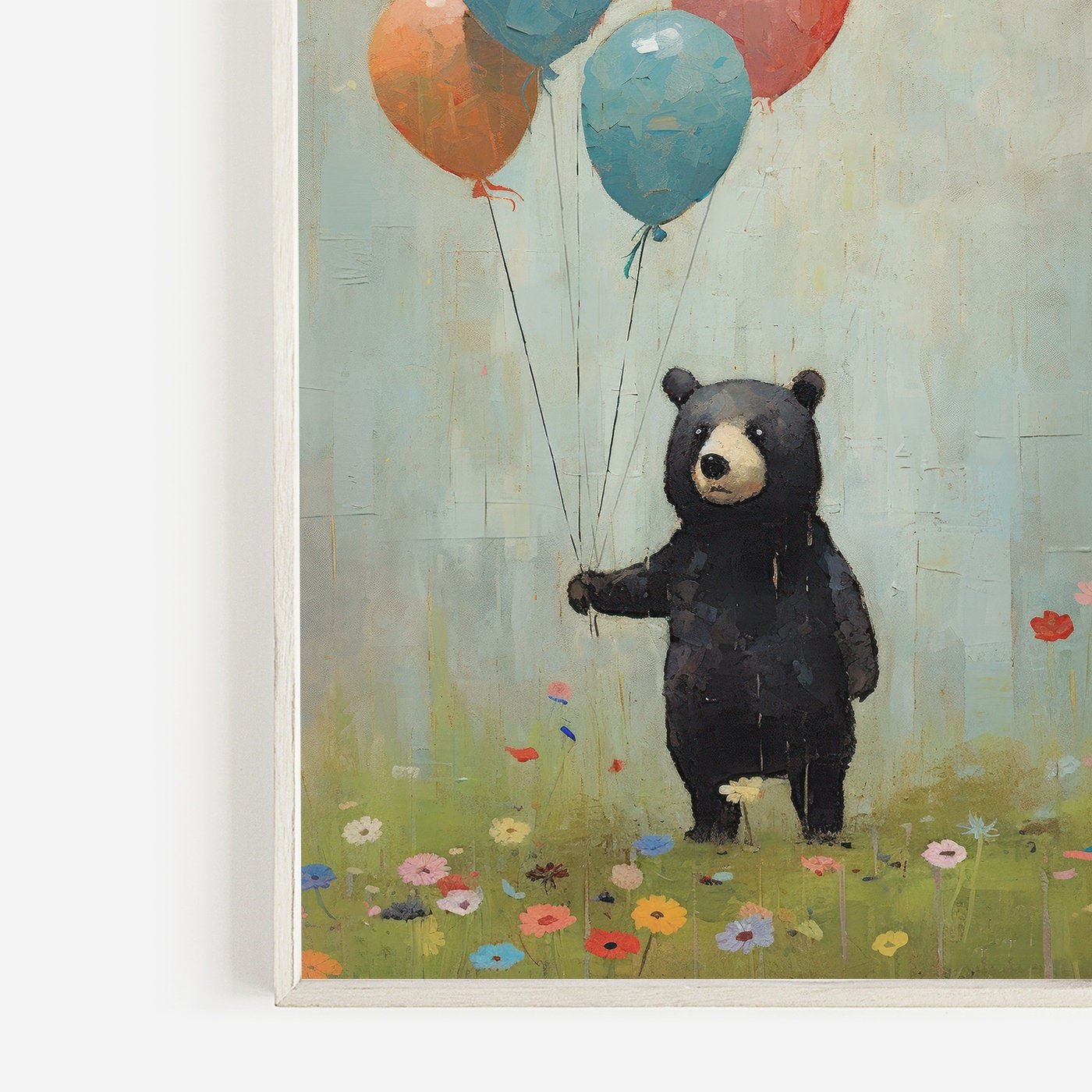 Bear Holding Balloons, Vintage Nursery Wall Art, Woodland Animal Decor - WildfieldPrints
