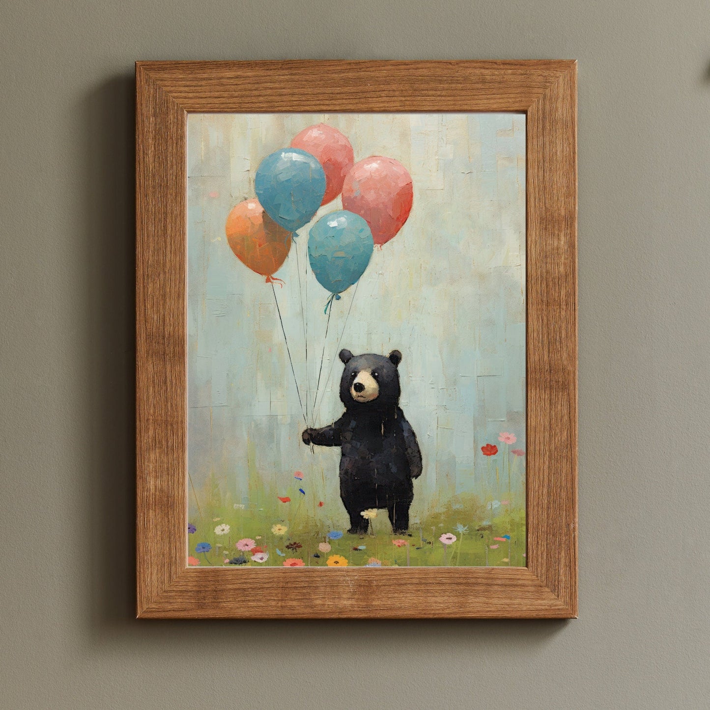 Bear Holding Balloons, Vintage Nursery Wall Art, Woodland Animal Decor - WildfieldPrints