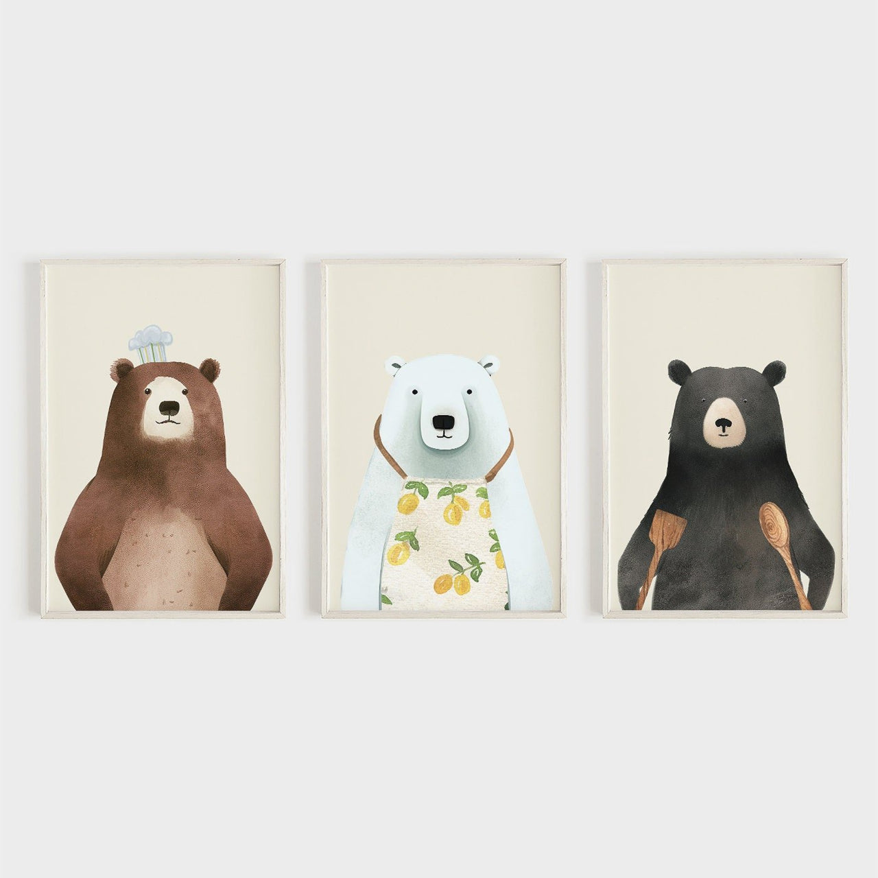 Bear Kitchen Wall Art – Animal Nursery Print • Set of 3