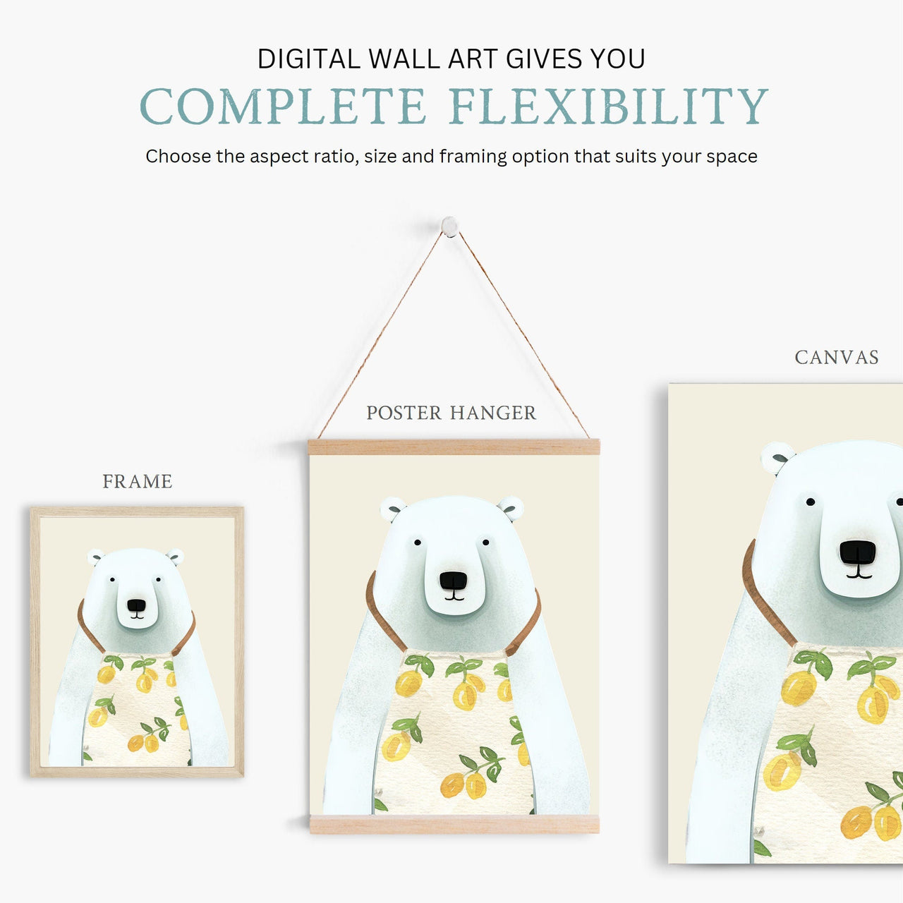Bear Kitchen Wall Art – Animal Nursery Print • Set of 3