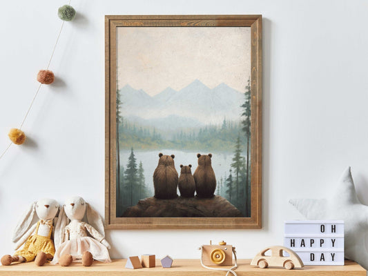 Bear Nursery Art, Woodland Animal Decor, Kids Room Wall Prints - WildfieldPrints