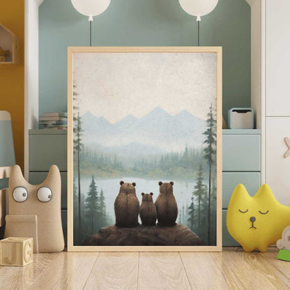 Bear Nursery Art, Woodland Animal Decor, Kids Room Wall Prints - WildfieldPrints