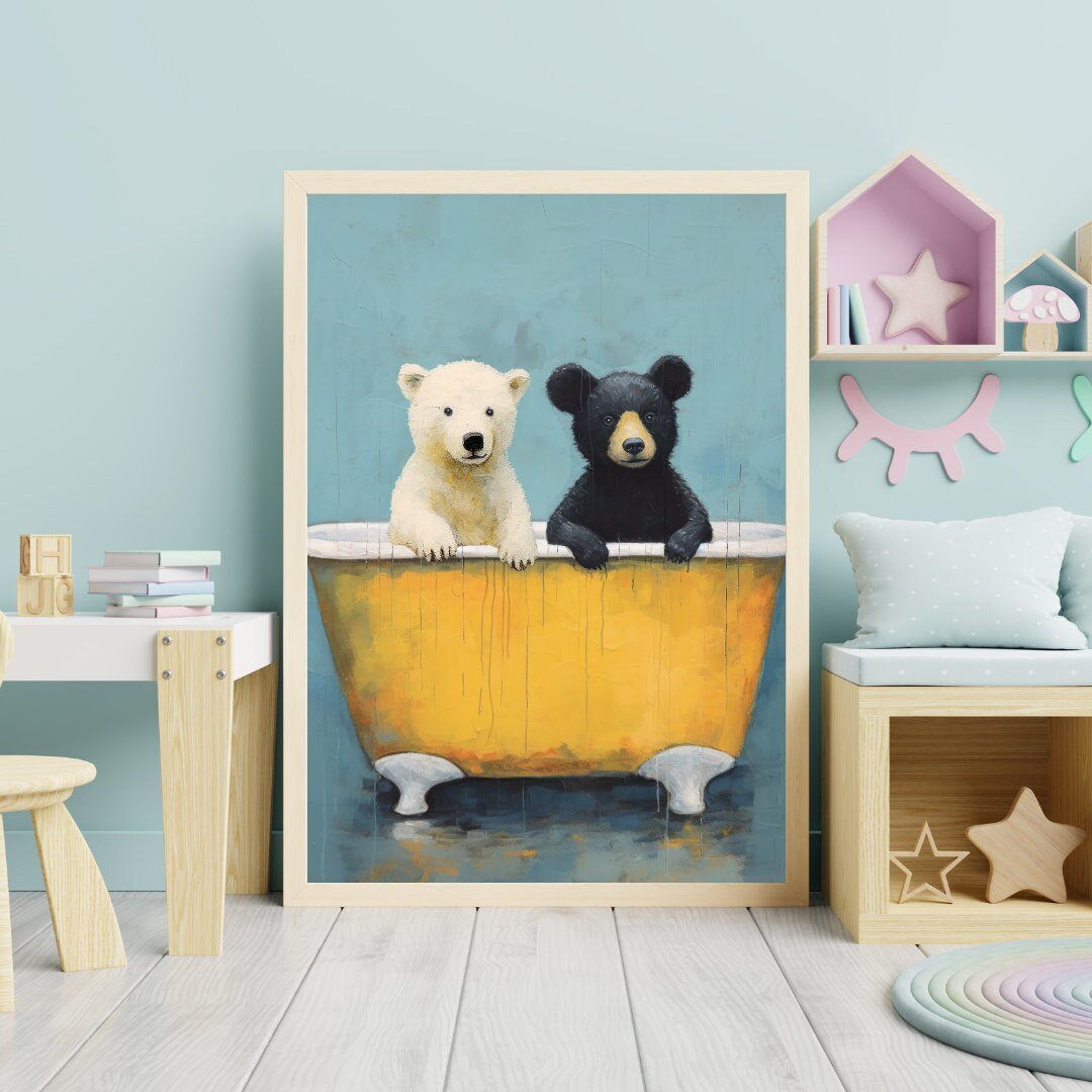 Bear Nursery Decor, Cute Rustic Animal Wall Art, Forest Woodland Print - WildfieldPrints