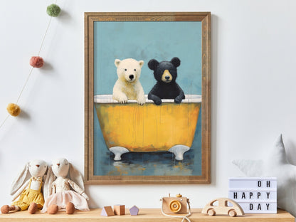 Bear Nursery Decor, Cute Rustic Animal Wall Art, Forest Woodland Print - WildfieldPrints