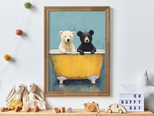 Bear Nursery Decor, Cute Rustic Animal Wall Art, Forest Woodland Print - WildfieldPrints