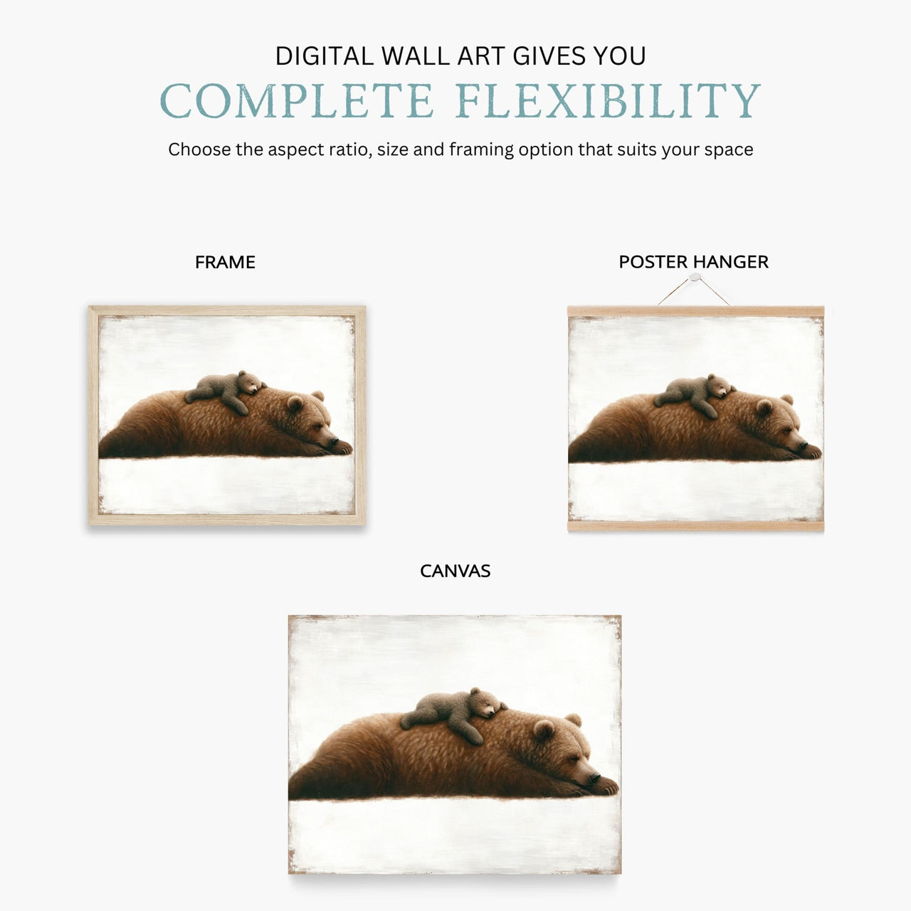 Sleeping Bear Wall Art – Forest Animal Nursery Print